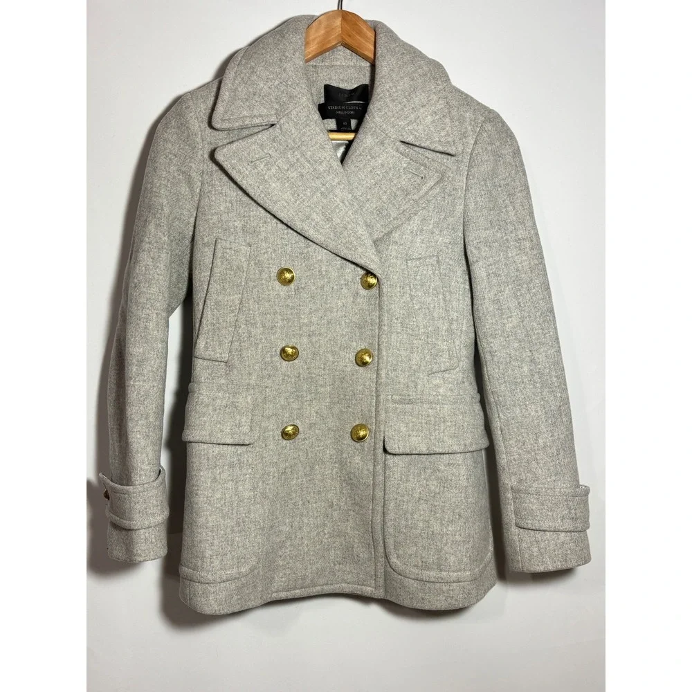 J Crew Stadium Cloth Peacoat Double Breasted Gold Buttons Grey Women 00 - Picture 1 of 12
